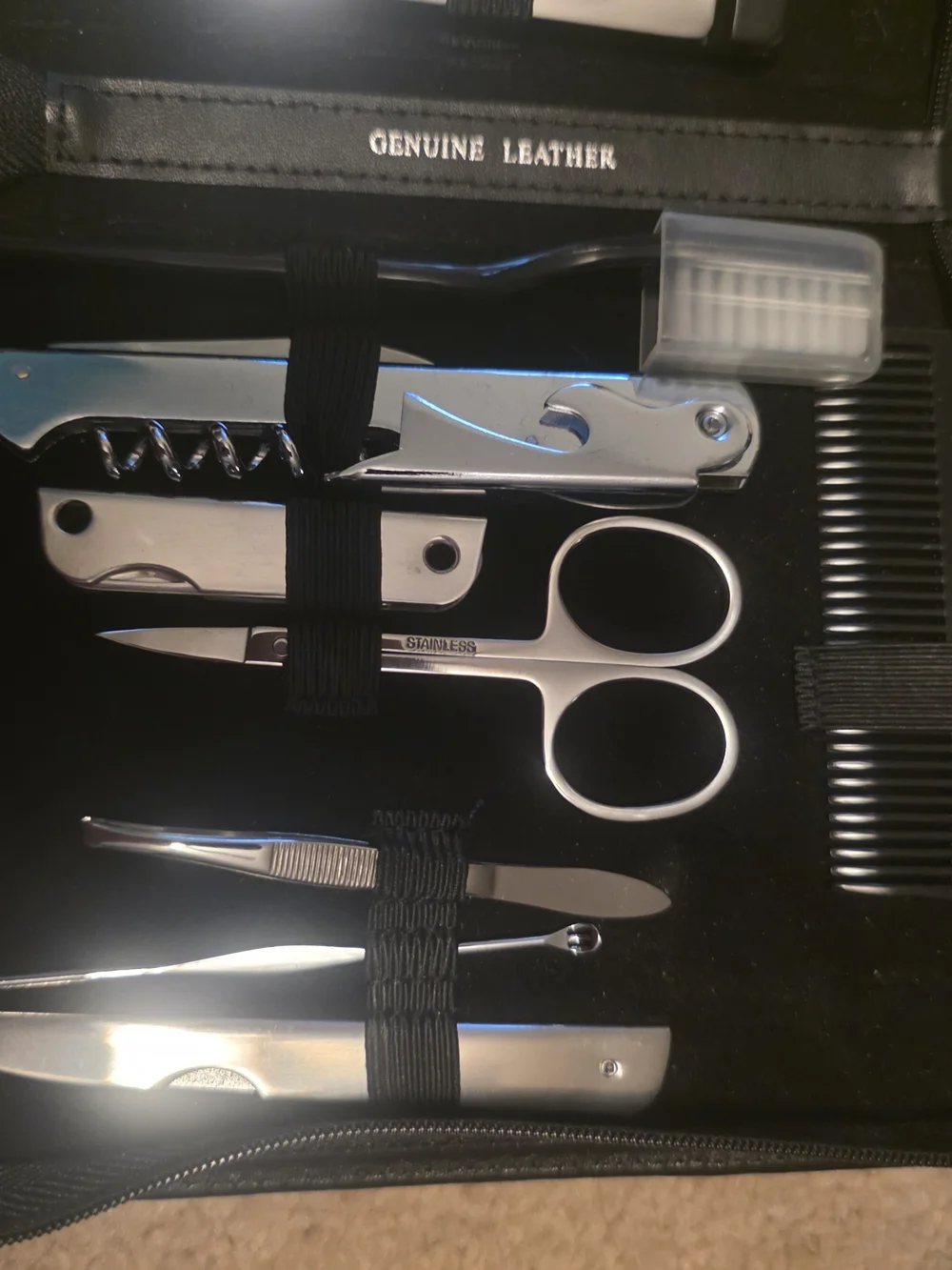 Men's Black Travel Grooming Kit - Stainless Steel Tools